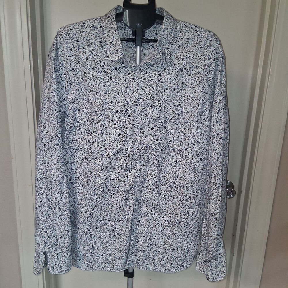 J Crew Men's Long Sleeve Micro-Floral Button-Down Shirt XXL Elevated Casual Prep